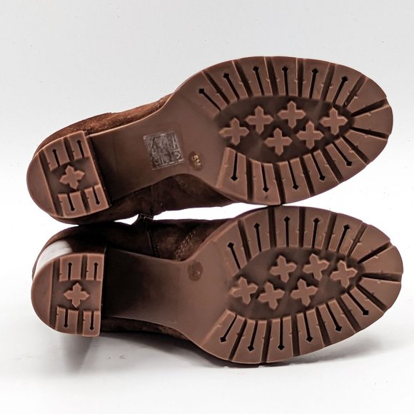 Tory Burch Women Sofia 85 Lug Sole T Logo Heeled Brown Suede Boots size 5 - Picture 3 of 11